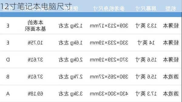 12寸笔记本电脑尺寸